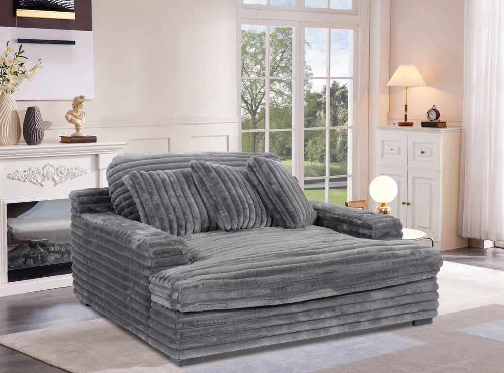 English Elm Man Wah Presley Corduroy Chaise Armchair with Dual Cup Holders, Reversible Cushion, Soft Fog Fabric Dark Gray B2707P311002