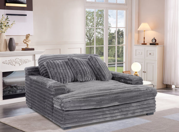English Elm Man Wah Presley Corduroy Chaise Armchair with Dual Cup Holders, Reversible Cushion, Soft Fog Fabric Dark Gray B2707P311002