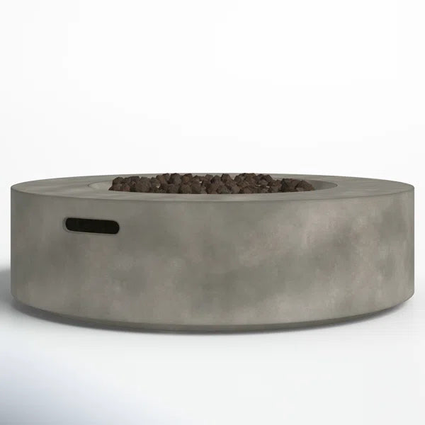 English Elm 12" Fiber Reinforced Concrete Outdoor Fire Pit Table with Electronic Ignition, Lava Rock, Durable Design Grey B120P204593