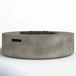 English Elm 12" Fiber Reinforced Concrete Outdoor Fire Pit Table with Electronic Ignition, Lava Rock, Durable Design Grey B120P204593