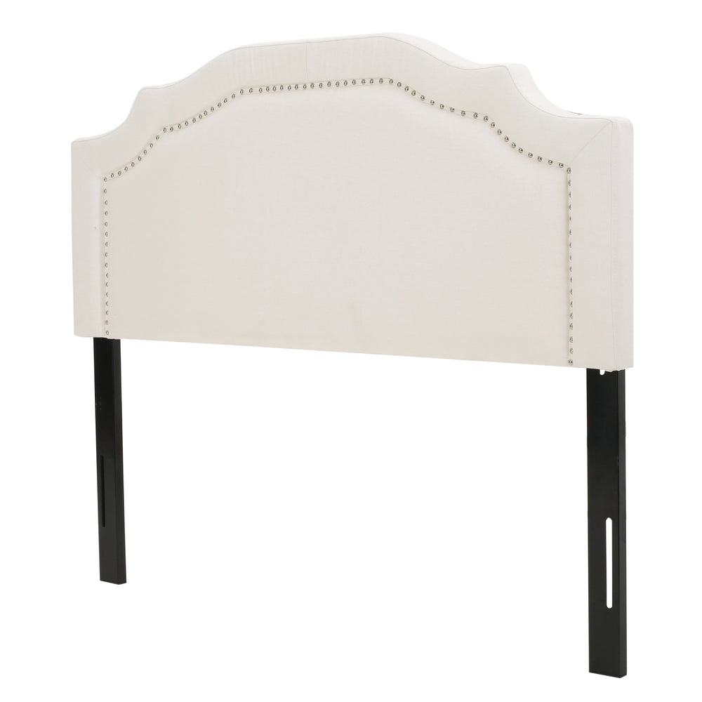 English Elm Christopher Knight Home® - Upholstered Modern Nailhead Headboard for Queen Beds with Black Iron Legs, Adjustable Height Elegance Ivory 58969.00IVY