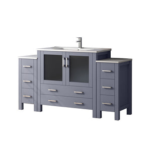 English Elm Dark Grey 60 in Single Bath Vanity with Side Cabinets, White Ceramic Top, Faucet Set, Soft-Close Drawers and Scratch-Resistant Counter B2731S01207