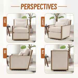 English Elm Corduroy Swivel Barrel Chair with Plush Foam Cushion, 360° Metal Base, Durable Hardwood Frame, Cozy Sitting Experience Beige W395P209380