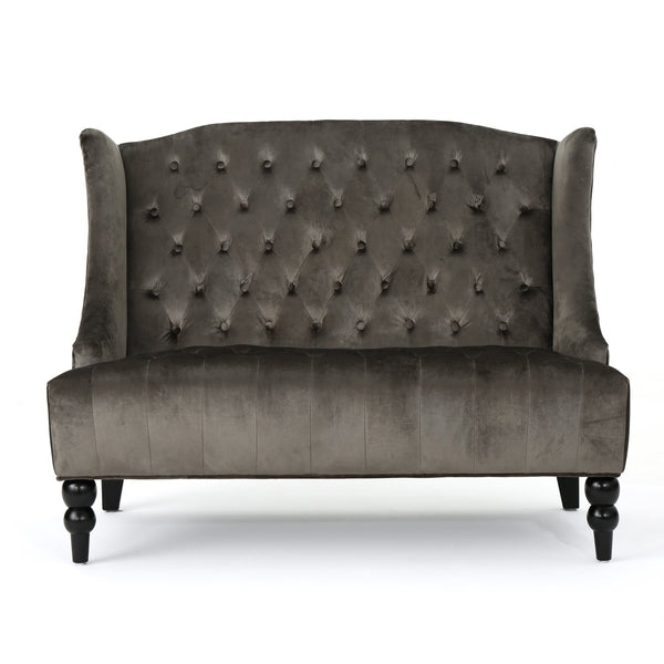 English Elm Christopher Knight Home® - LOVESEAT wingback velvet button-tufted diamond stitch loveseat with plush comfort and durable sheen Grey 61186.00NVLTGRY