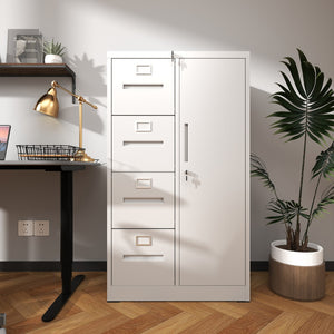 English Elm Metal Four Drawer Filing Cabinet with Lock Steel Storage for Home Office Bedroom White W2735P457275