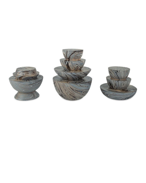 Currey & Company Marbleized Stacking Box Set Of 3 - Elegant Gray Decorative Containers For Stylish Home Storage Gray Wood 1200-1049-currey-company