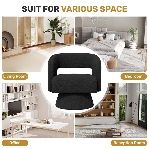 English Elm Swivel Teddy Barrel Accent Chair with Ergonomic Wrap-Around Back, Plush Sherpa Fabric Comfort Black T3950P407284