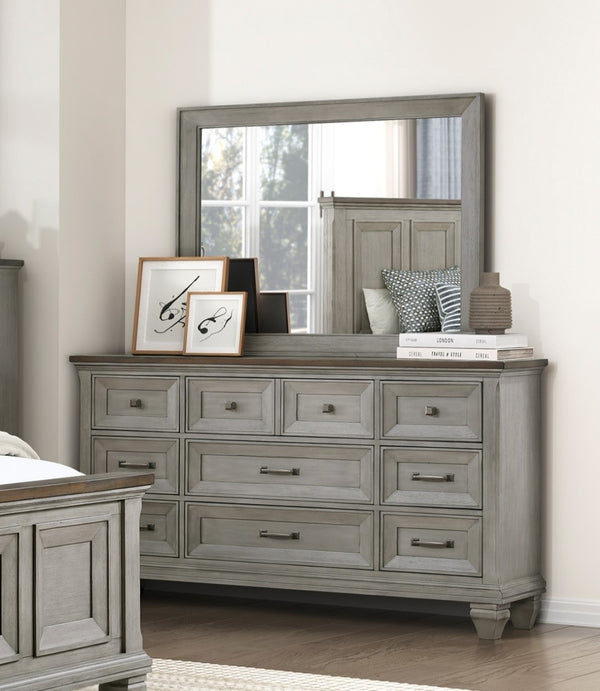 English Elm Nine Drawer Acacia Veneer Dresser Dovetail Build Antique Gray Brown Bedroom Storage B011P286822
