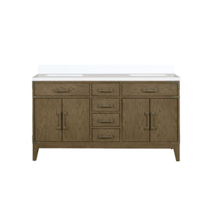 English Elm Grey Oak Double Bath Vanity 60" W X 22" D With Cultured Marble Top, Soft-Close Drawers & Storage B2731P259854