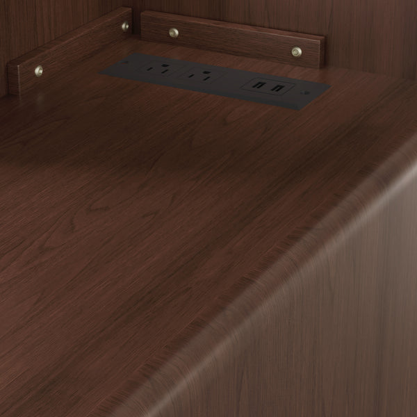 English Elm End Table With Charging Station, Ample Storage & Warm Walnut Finish For Bedroom Or Living Room W2593P289144