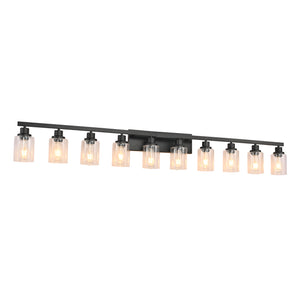 English Elm 10 Light Bathroom Vanity Fixture 65.4in Matte Metal 10-Light Wall Sconce with Clear Glass Shades for Mirror Black W2312P374794