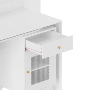 English Elm Computer Desk with 90 Degree Rotating Top, Space-Saving 43x70 Office Desk w/ Drawer, Shelves & Cabinets N733S363716K