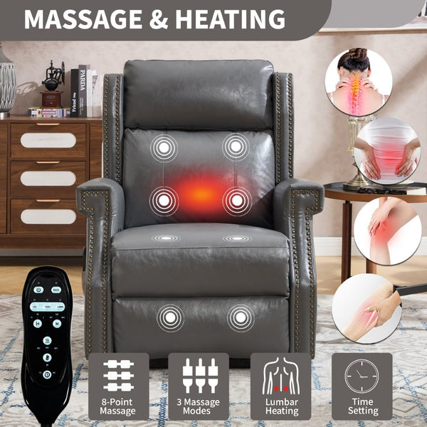 English Elm Emon's Overstuffed Chenille Power Lift Recliner with Massage Heat and Charging Ports Grey W1803S00088