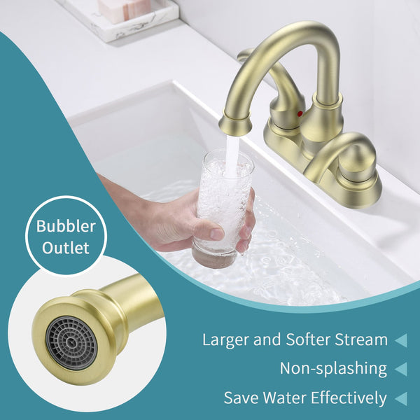 English Elm Bathroom Faucet 2-Handle Brushed Gold - 360° Spout, Crescent Moon Design, Easy Installation Kit Included T3177P277486
