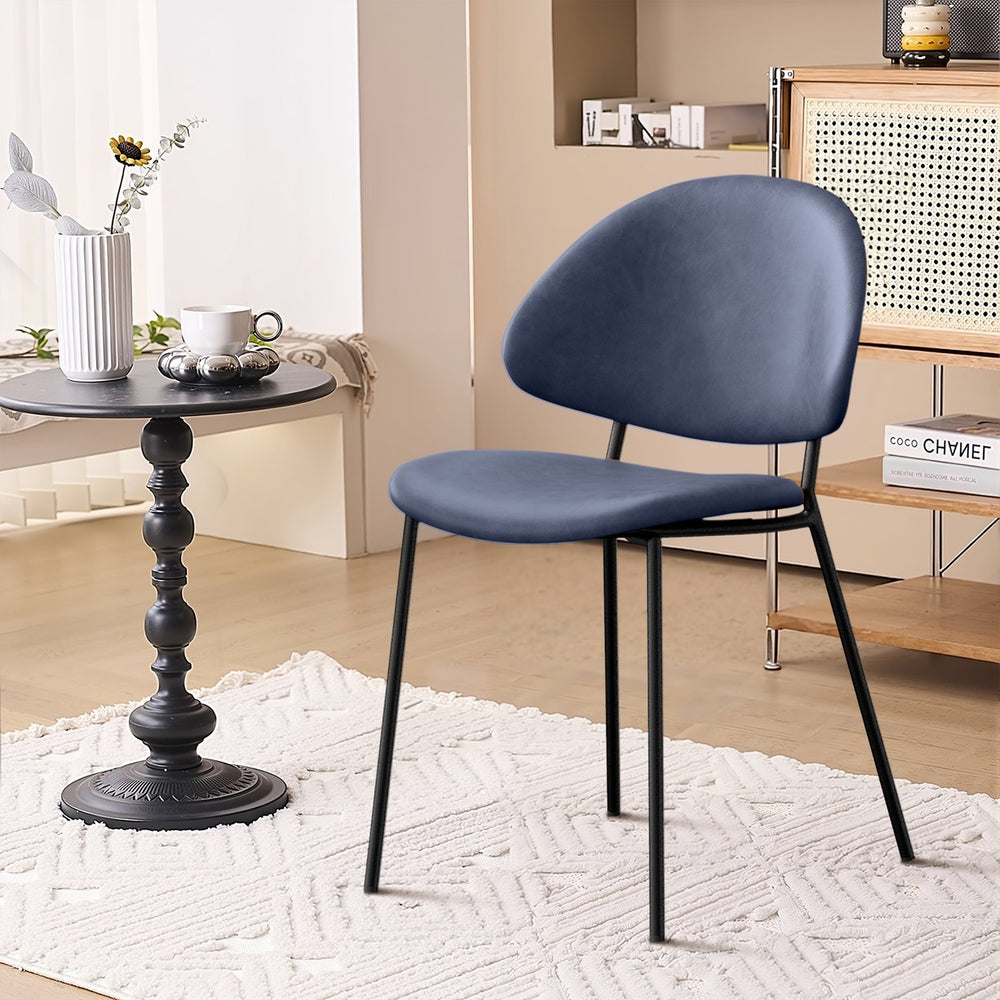 English Elm Set of 4 Upholstered PU Leather Dining Chairs with Curved Backrest and Slim Metal Legs for Stylish Homes Blue W3010P291313