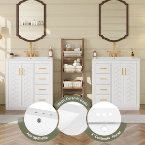 English Elm 60'' Bathroom Vanity Set With Soft-Close Drawers, Elegant Ceramic Sink & Ample Storage Space N710SS00002K
