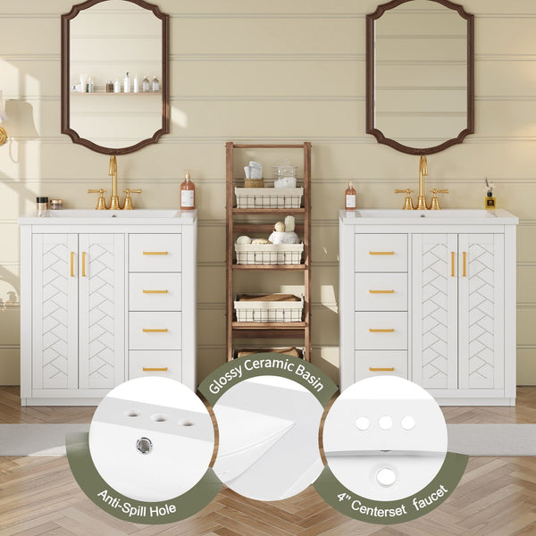 English Elm 60'' Bathroom Vanity Set With Soft-Close Drawers, Elegant Ceramic Sink & Ample Storage Space N710SS00002K