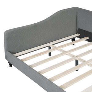English Elm Full Size L-shaped Linen Upholstered Daybed with Solid Wood Legs for Corner Lounging Gray SF100146AAE-1