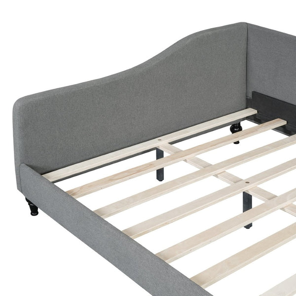 English Elm Full Size L-shaped Linen Upholstered Daybed with Solid Wood Legs for Corner Lounging Gray SF100146AAE-1