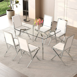 English Elm Table and Chair Set Round Walnut Mdf Top Six Seat Dining with Gold Accent Legs Transparent,White+Silver W1151S04789