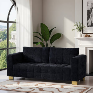 English Elm FX-P54-BK Plush Chenille Sofa with Metallic Legs, Subtle Glamour, Durable Velvet Feel for Living Room Black W576S00169