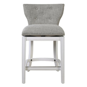 English Elm 26" Tufted Gray Upholstered Swivel Counterstool White Frame for Kitchen Islands B2751P436468