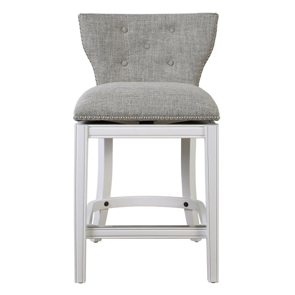 English Elm 26" Tufted Gray Upholstered Swivel Counterstool White Frame for Kitchen Islands B2751P436468