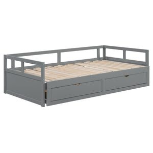 English Elm Wooden Twin to King Daybed with Trundle and Storage Drawers for Guest Rooms N708P336539E
