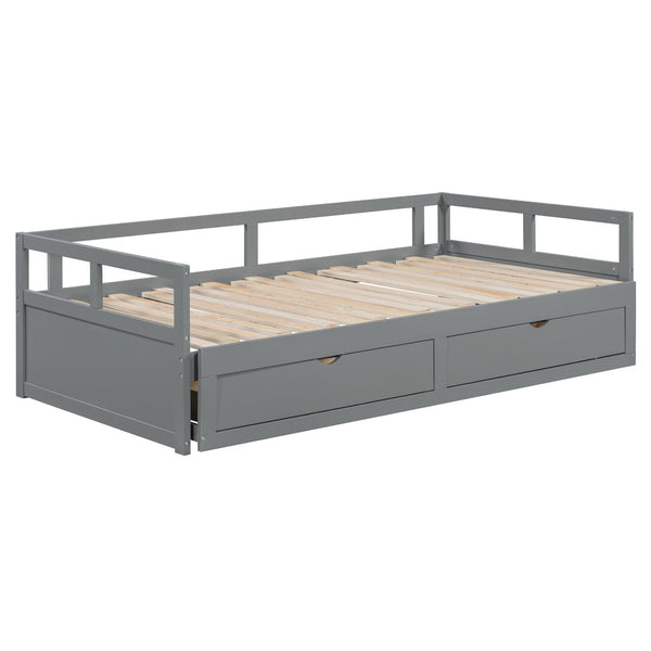English Elm Wooden Twin to King Daybed with Trundle and Storage Drawers for Guest Rooms N708P336539E
