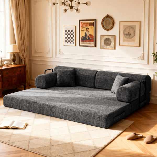 English Elm Convertible Bouclé Floor Sofa Bed Loveseat Daybed for Studio Living Room Black W5532P458418