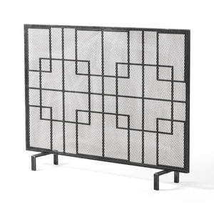 English Elm Christopher Knight Home® - FIRE Dorothy Modern Single Panel Iron Screen with Geometric Mesh Shield — Elegant Hearth Protection Black+Silver 65178.00BLKSILV