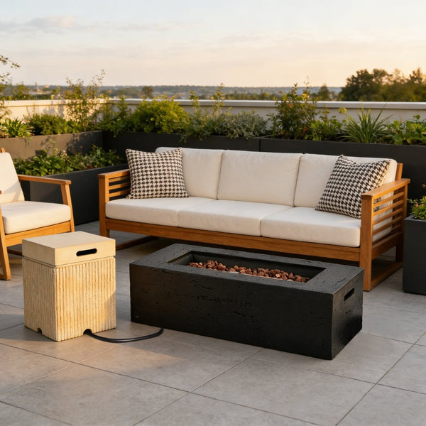 English Elm U_style Propane Fire Pit Set Mgo Construction 40000 Btu Patio Heater with Tank Cover Table Black,Light Grey WY000501AAB