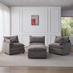 English Elm 105" L-shaped Chenille Sectional with Ottoman Pocket Spring Living Room Sofa Grey W1097S00228