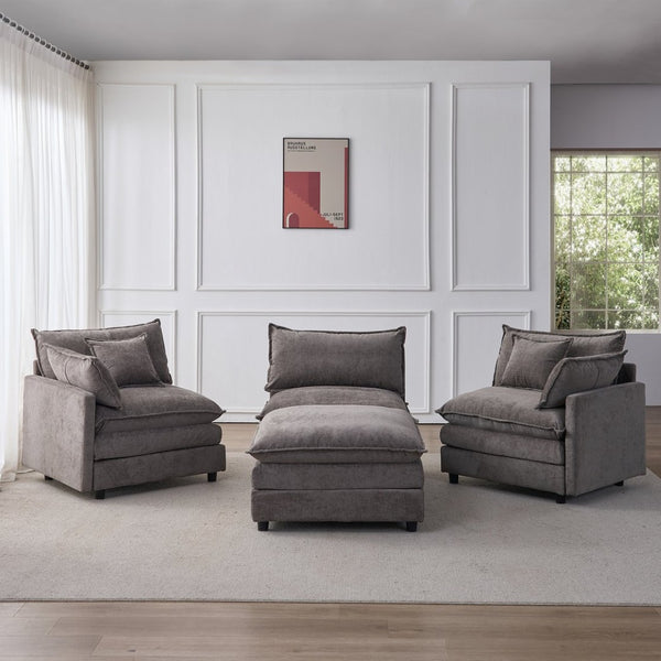 English Elm 105" L-shaped Chenille Sectional with Ottoman Pocket Spring Living Room Sofa Grey W1097S00228
