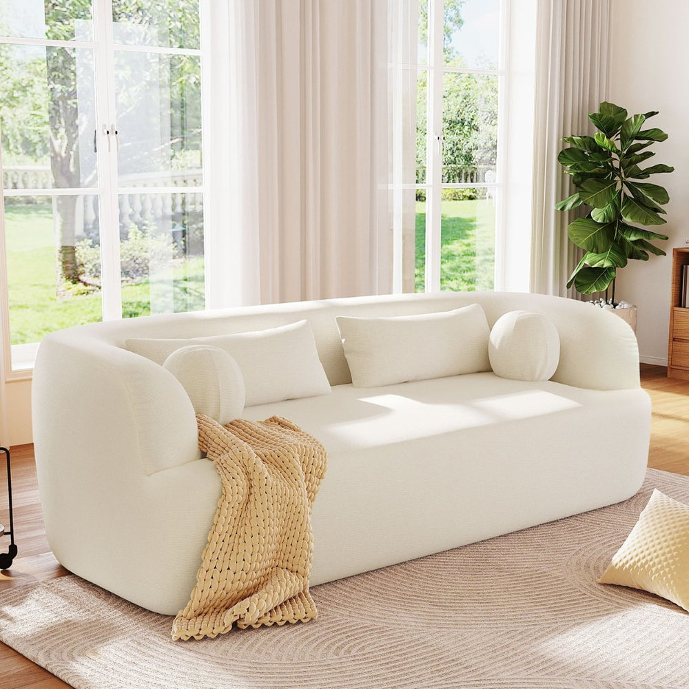 English Elm [new]86" Chenille Cloud Sofa Curved Legless 3-seater with Pocket Springs for Living Room Beige N723P404465A