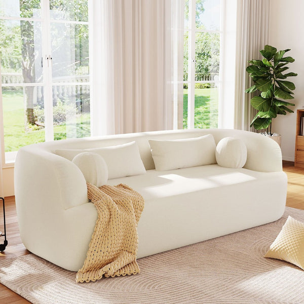 English Elm [new]86" Chenille Cloud Sofa Curved Legless 3-seater with Pocket Springs for Living Room Beige N723P404465A