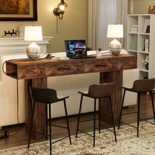 English Elm 63-Inch Farmhouse Console Table — 63" Long Sturdy Engineered MDF Entryway Sofa Hallway Display Surface Reddish Brown W1550P317447