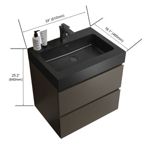 English Elm Alice 24" Gray Floating Bathroom Vanity With Sink – Modern Design, Large Storage & Soft-Close Drawers W1865S00025
