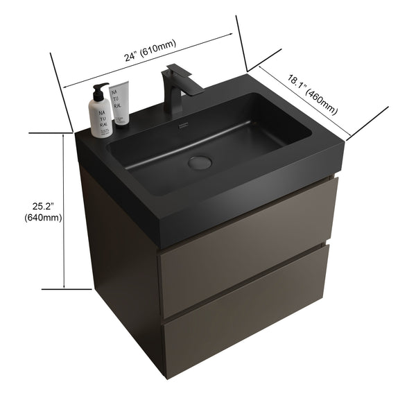 English Elm Alice 24" Gray Floating Bathroom Vanity With Sink – Modern Design, Large Storage & Soft-Close Drawers W1865S00025