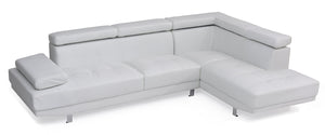English Elm Riveredge Modern Right-Facing Chaise Sectional with Adjustable Arm & Headrest, Chrome Legs, PU Comfort White 21 L x 76 W x 34 H B078S00401