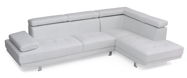 English Elm Riveredge Modern Right-Facing Chaise Sectional with Adjustable Arm & Headrest, Chrome Legs, PU Comfort White 21 L x 76 W x 34 H B078S00401