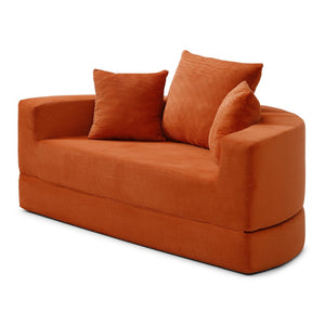 English Elm Convertible Corduroy Floor Futon Sofa Foldable Foam Lounge Bed for Any Room Orange W2677P487206
