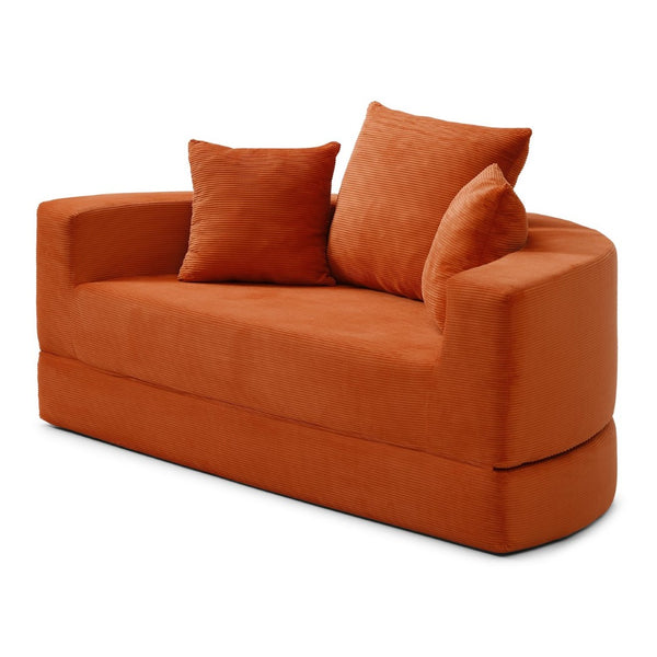 English Elm Convertible Corduroy Floor Futon Sofa Foldable Foam Lounge Bed for Any Room Orange W2677P487206