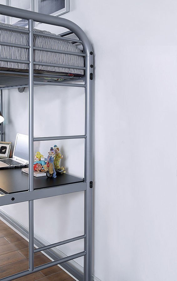 English Elm Contemporary Twin-Over-Twin Bunk Bed with Pull-Out Trundle and Built-In Ladder for Space-Saving Rooms Silver 78 L x 44 W x 8 H B2741P351289