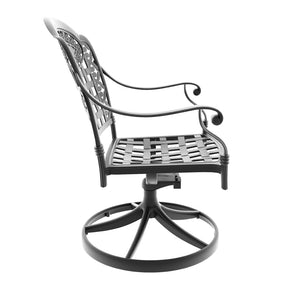 English Elm Cast Aluminum Swivel Patio Dining Chairs Set of Six with Ornate Carved Frame W1710S00673