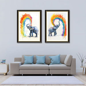 English Elm Set Of 2 Colorful Elephant Prints – Modern Framed Wall Art With Replaceable Canvas For Kids & Living Rooms T3976P383241-GIGA
