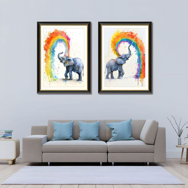 English Elm Set Of 2 Colorful Elephant Prints – Modern Framed Wall Art With Replaceable Canvas For Kids & Living Rooms T3976P383241-GIGA