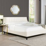 English Elm Aspen Vertical Tufted Headboard Platform Bed Set, King, Cloud White Performance Velvet