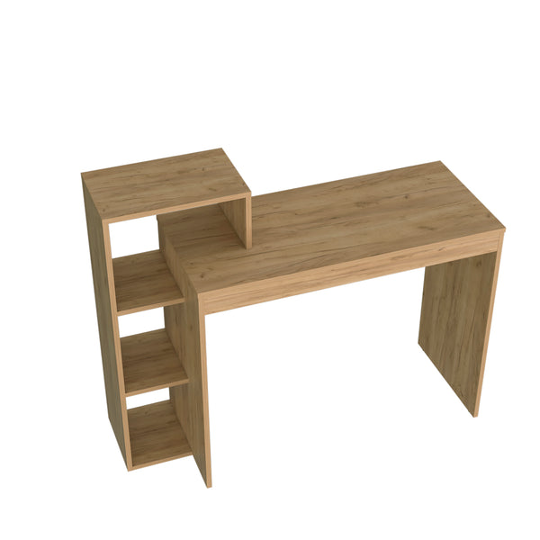 English Elm Foxburg Light Oak Desk with Open Shelves, Macadamia Finish — Minimalist Engineered Wood Console, Durable and Stylish B092P254740