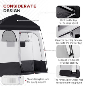 English Elm Outsunny Two Room Pop up Camping Shower Enclosure with Solar Bag and Waterproof Taffeta Walls W2225P200644